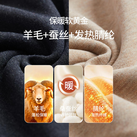 雀说 蚕丝内衣含羊毛暖绒发热圆领保暖上衣裤子N02 商品图3