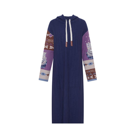 两三事 秋日复调 2025冬季新款复古拼色连帽针织裙宽松连衣裙 商品图4