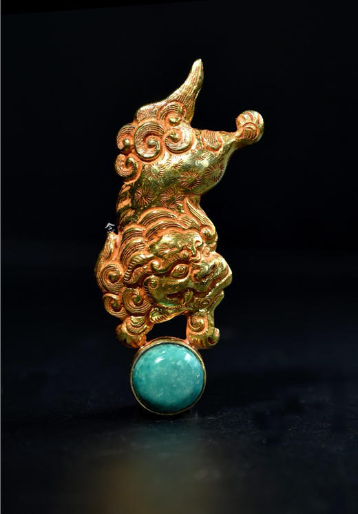 尼泊尔水银鎏金狮子松石胸针吊坠两用 商品图0