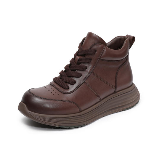 ZM 258708系带真皮短靴厚底舒适高帮运动休闲鞋软底坡跟皮鞋 商品图4