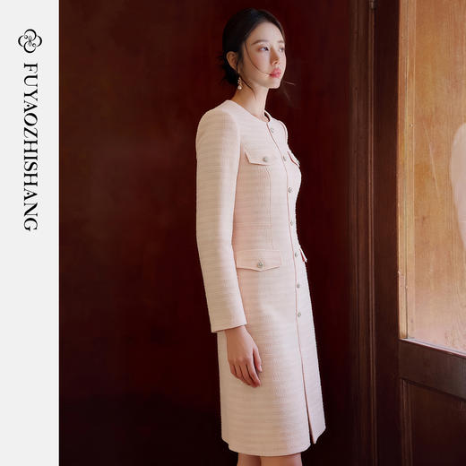 FUYAO扶摇【烟粉浮梦】小香风连衣裙女圆领气质女神通勤轻奢裙子 商品图3