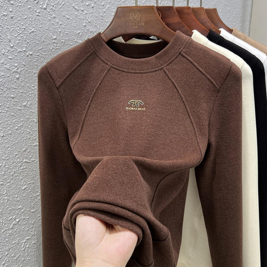 「自j」全新升级【铂金会员119/天猫159/差价40】(03723)洛诗琳圆领德绒打底衫2025秋冬加厚双面绒保暖长袖T恤女 商品图1