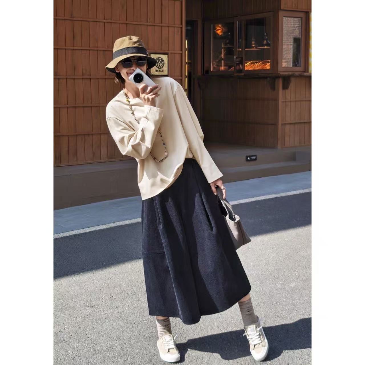 【灯芯绒八分裙裤】柔软细腻纯棉面料  半松紧腰头  复古风穿搭拉满