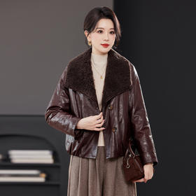 TC 223573羽绒服鹅绒外套绵羊皮羊羔毛大翻领短款休闲上衣