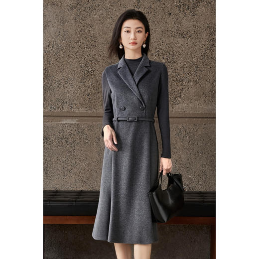 羊毛羊绒背心连衣裙 手感软糯 上身锁温 优雅通勤极简 米思阳2025冬季新款无袖西装领鱼尾背心裙5161 商品图2