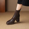 【预售5天】复古真皮防水台高跟弹力靴，粗跟厚底方头针织毛线筒短靴ASN&3122 商品缩略图3