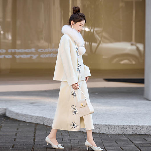 HR ZMFS25919时尚套装裙气质撞色拼接V领西装半身裙两件套 商品图3