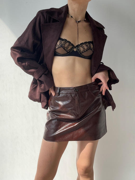 SIJIA｜AW2506 酒红麂皮收腰短皮风衣 商品图6