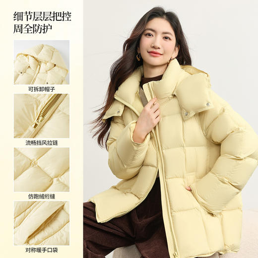 【10/29新品】熙世界云朵空气感奶黄色羽绒服女冬装白鸭绒保暖小个子连帽短外套 商品图1