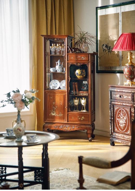 【已售】独角鹿西洋古董 19世纪中国出品祥云镂雕装饰东方花叶主题螺钿镶嵌多宝阁 商品图0