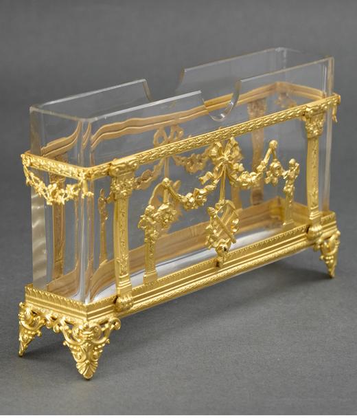 独角鹿西洋古董 路易十六风格天使奏乐主题铜鎏金精雕装饰水晶信架 商品图0