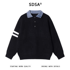 257168SDSA男士秋冬新款痞帅男装韩版撞色竖纹拼接POLO领毛衣百搭时尚