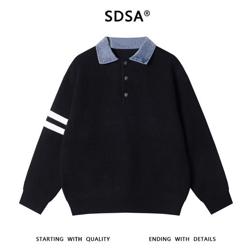257168SDSA男士秋冬新款痞帅男装韩版撞色竖纹拼接POLO领毛衣百搭时尚 商品图0