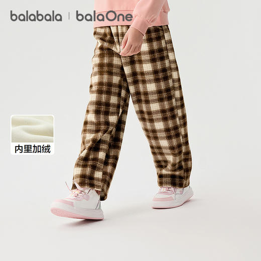 巴拉巴拉balaOne童装女童加绒直筒儿童裤子2025冬装新款复古格纹 商品图1