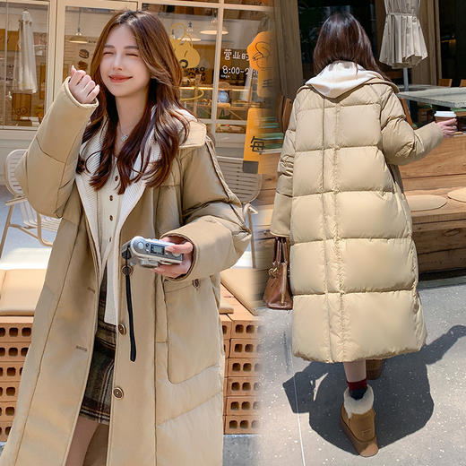 奢姿大码女装2025冬季胖妹妹时尚连帽长款羽绒服气质保暖显瘦外套7354300243 商品图0