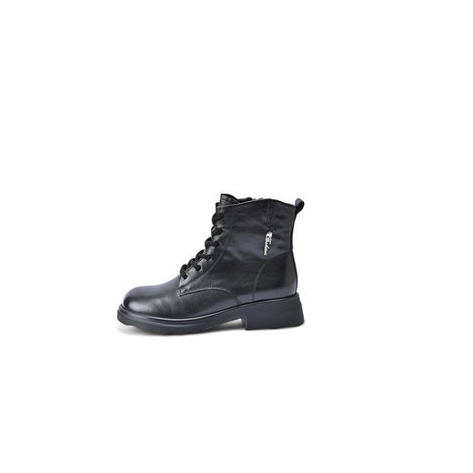 经典鲨2025冬专柜新品百搭黑色牛皮革加绒保暖短筒马丁靴女KW296-558061 商品图4