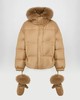 Yves Salomon - DOWN JACKET MADE WITH LORO PIANA FLANNEL/FOX - MACADAMIA - 女装 - 羽绒服 - 夏威夷果棕 商品缩略图0