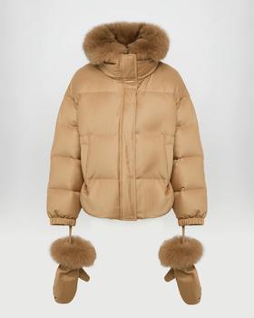 Yves Salomon - DOWN JACKET MADE WITH LORO PIANA FLANNEL/FOX - MACADAMIA - 女装 - 羽绒服 - 夏威夷果棕