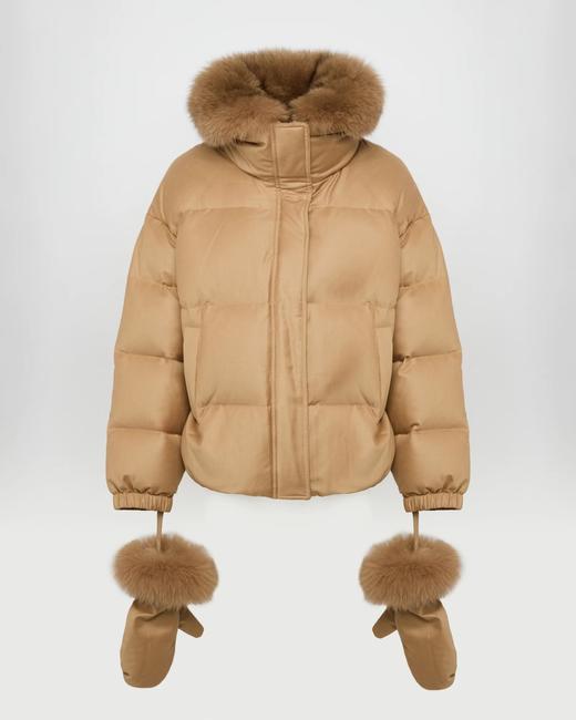 Yves Salomon - DOWN JACKET MADE WITH LORO PIANA FLANNEL/FOX - MACADAMIA - 女装 - 羽绒服 - 夏威夷果棕 商品图0
