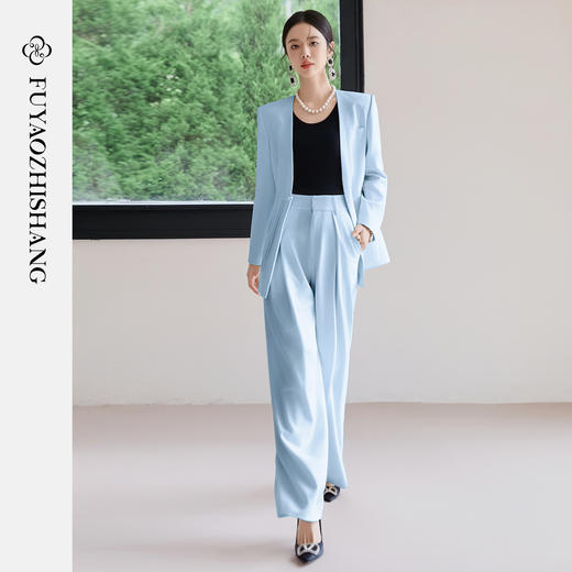 【天蓝幻纱】蓝色西装外套女阔版西服上衣宽松设计感通勤风两件套 商品图3