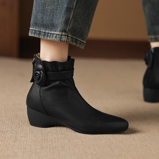 【预售5天】巨软羊皮中跟短靴，法式粗跟小踝靴显瘦圆头后拉链靴子YF&A90102 商品图3