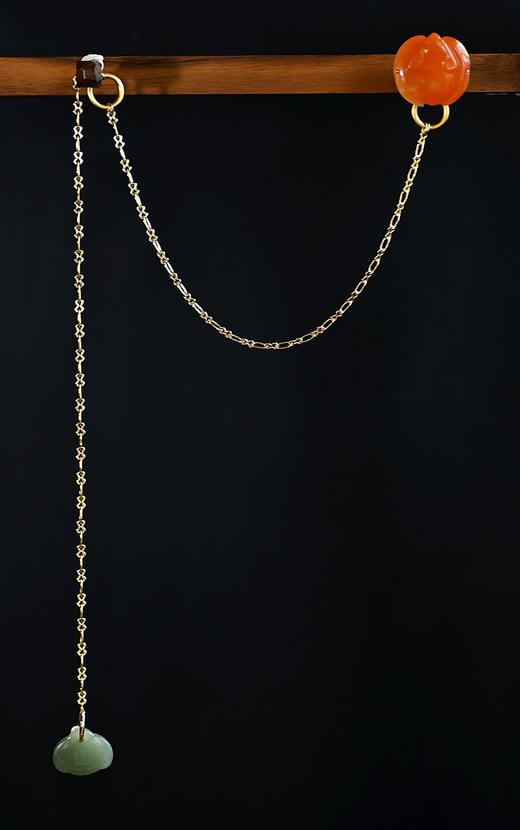 18k蝙蝠胸针和田玉项链侧襟挂两用 商品图0