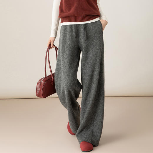 百媚生 垂感羊毛卫裤女冬加厚保暖休闲裤直筒阔腿裤85659 商品图0
