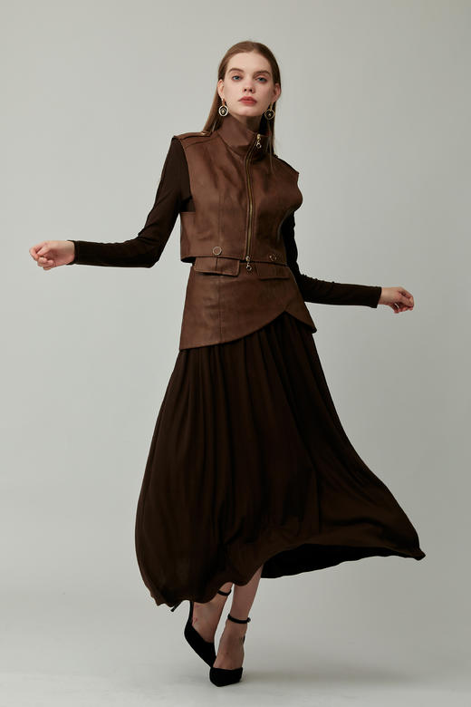 SAFICOO 时尚摩登 皮质腰封设计 冬季长半裙 商品图0