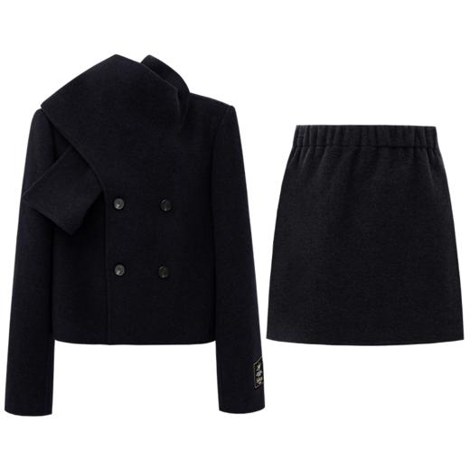 SELFWHO高支高密羊驼毛混纺围巾领毛呢外套女2025冬新款短款大衣 商品图3