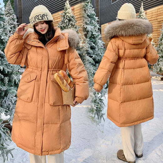 奢姿大码女装2025冬季胖妹妹时尚连帽长款羽绒服气质保暖显瘦外套735430D128 商品图0
