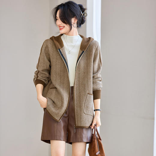 CC 312连帽拉链针织开衫厚款大码外套 商品图0