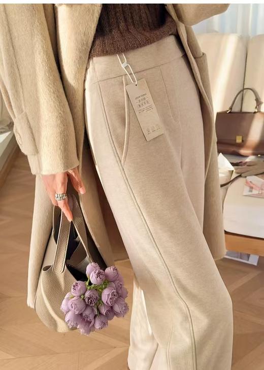 冬季保命裤极简直筒羊毛混纺加绒加厚窄阔腿裤 商品图2