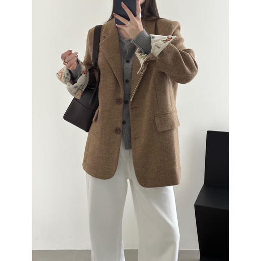 过年停发！大年初十发货！【落日沙丘 毛呢羊毛西装外套】老钱风羊毛呢西装外套 复古提花袖 质感版型佳 商品图2