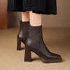 【预售5天】复古真皮防水台高跟弹力靴，粗跟厚底方头针织毛线筒短靴ASN&3122 商品缩略图0