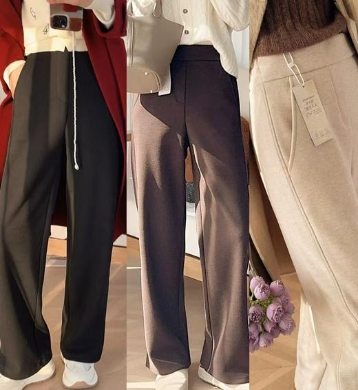 冬季保命裤极简直筒羊毛混纺加绒加厚窄阔腿裤 商品图0