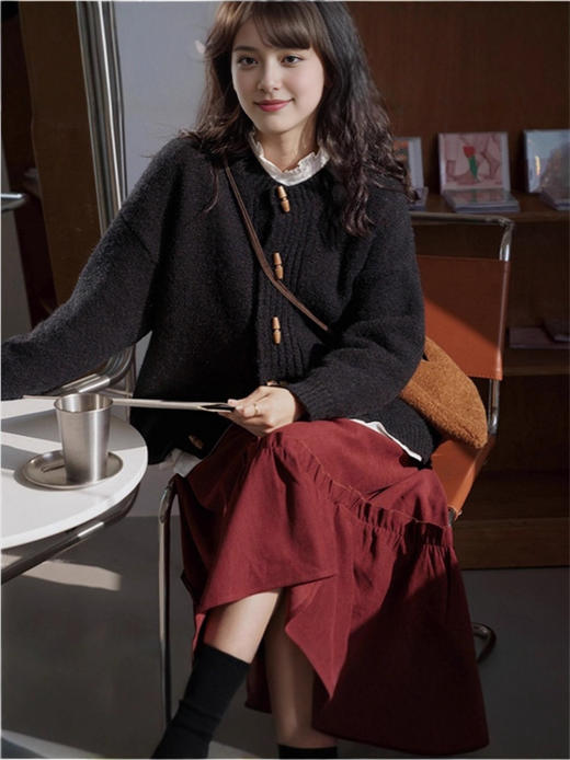 【YW】无忧购针织木扣开衫外套女宽松慵懒高级感上衣复古毛衣23286（截单后3-5天发货） 商品图3