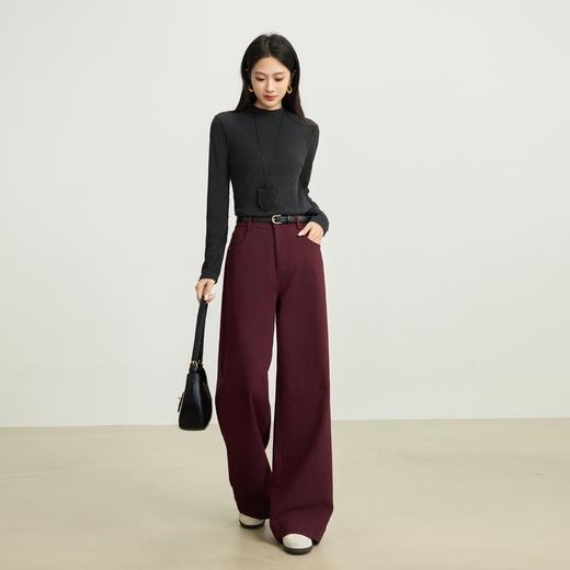 【10/29新品】熙世界老钱复古安可拉红抓毛直筒裤女秋冬加厚宽松休闲窄版阔腿裤 商品图2