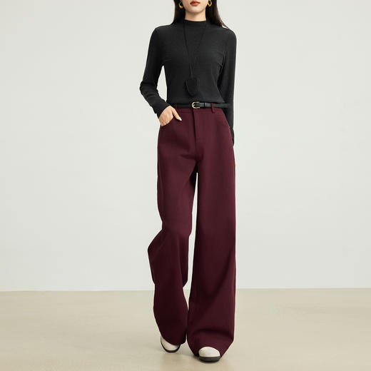 【10/29新品】熙世界老钱复古安可拉红抓毛直筒裤女秋冬加厚宽松休闲窄版阔腿裤 商品图4