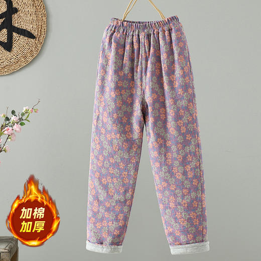 GYH 3810复古印花棉裤拼接加厚休闲宽松直筒裤 商品图0