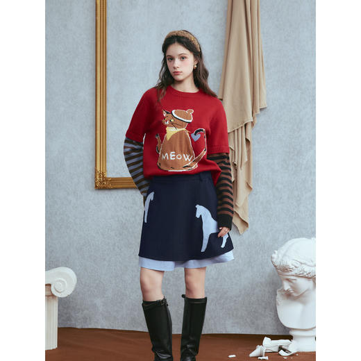 两三事蓝屿拾光2025冬新款格子贴布绣拼布双层裙摆短裙高腰半身裙 商品图1