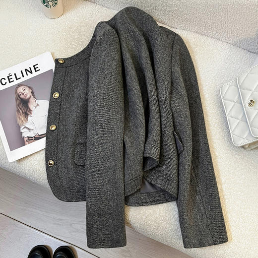 丁摩 高级感灰色小香风短款外套女BW01 商品图1