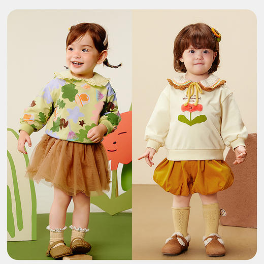 迷你巴拉女童长袖卫衣秋甜美灯笼袖宽松不变形亲肤儿童上衣 商品图2