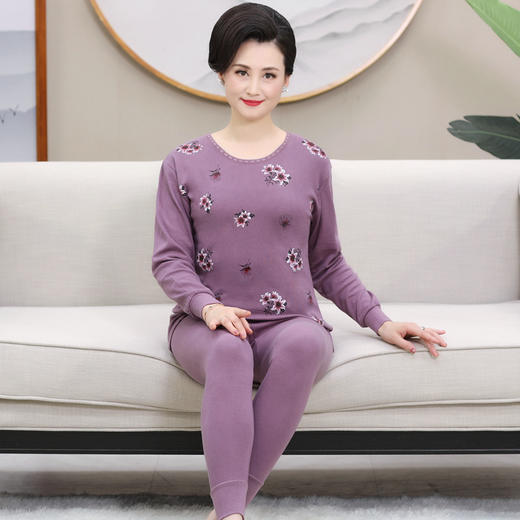妈妈装保暖内衣中老年女纯棉保暖内衣套装老太太秋衣秋裤半高领保暖线衣线裤 商品图2