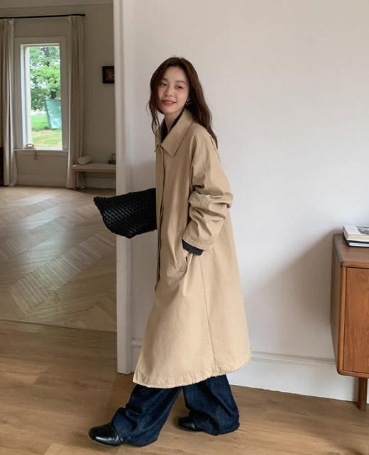 老米优品🎈3-5天。韩代同款《松弛感100%棉撞色袖复古风衣》廓形中长款！复古文艺氛围感~WT251027A 商品图6