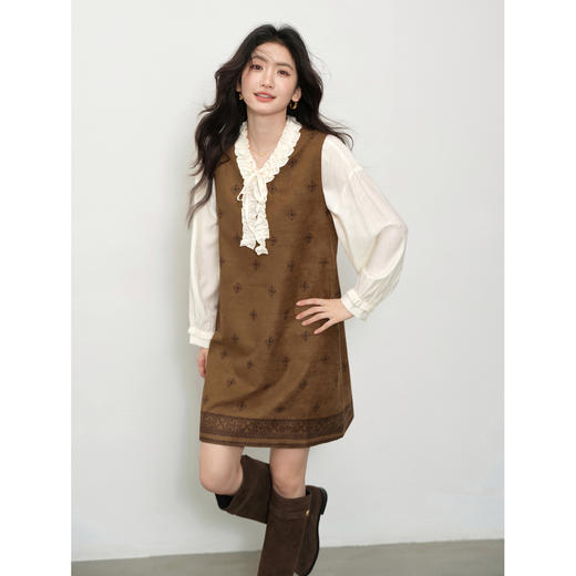 鹿向南「文艺画报」法式无袖连衣裙女秋季高级气质短款宽松背心裙 商品图0