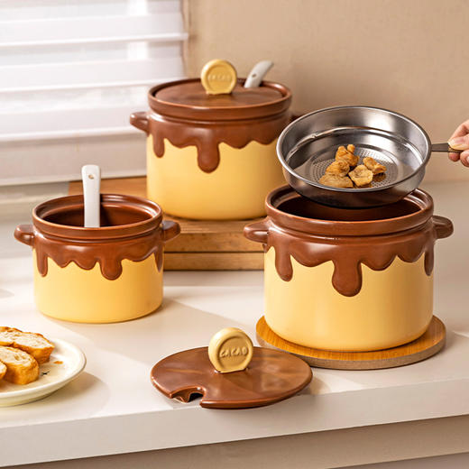 摩登主妇蜂蜜双耳猪油罐家用陶瓷耐高温食品级辣椒罐油泼辣子荤油专用罐子 商品图0