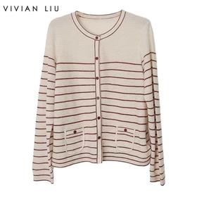 VIVIAN LIU薇薇安刘C2546307秋季女装新款条纹撞色毛织开衫