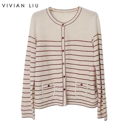 VIVIAN LIU薇薇安刘C2546307秋季女装新款条纹撞色毛织开衫 商品图0