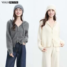 VogoPetite	长绒双开拉链连帽开衫100%山羊绒	BP141F1603