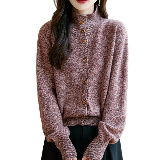 丁摩 100%纯羊毛高领花纱加厚系扣针织开衫外套QT1G-2103 商品图4